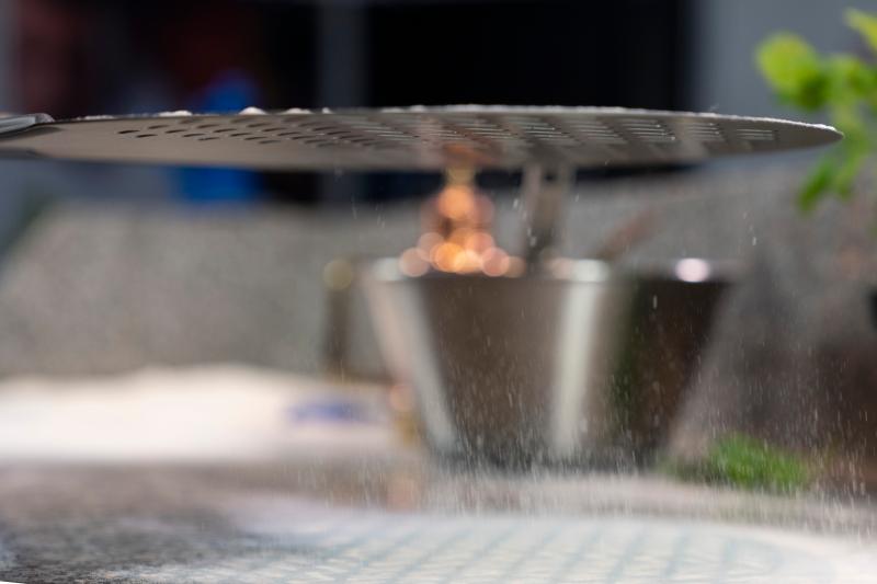 GI Metal Evoluzione Perforated Round Pizza Placement Peel - 33cm Head / 60cm Handle