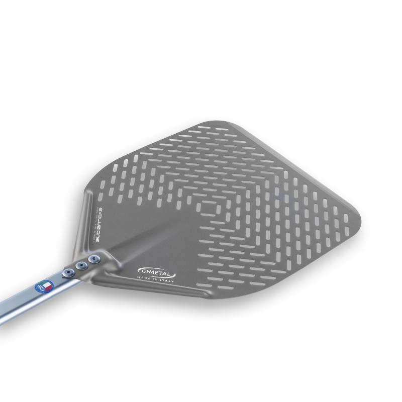 GI Metal Evoluzione Perforated Pizza Placement Peel - 33cm Head / 60cm Handle
