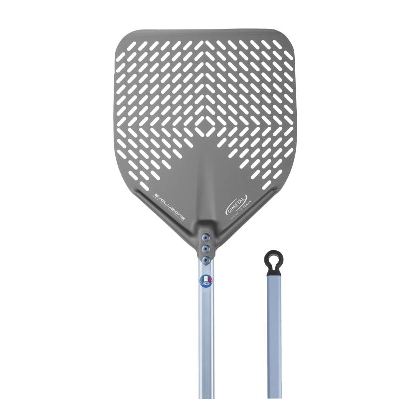 GI Metal Evoluzione Perforated Pizza Placement Peel - 33cm Head / 60cm Handle