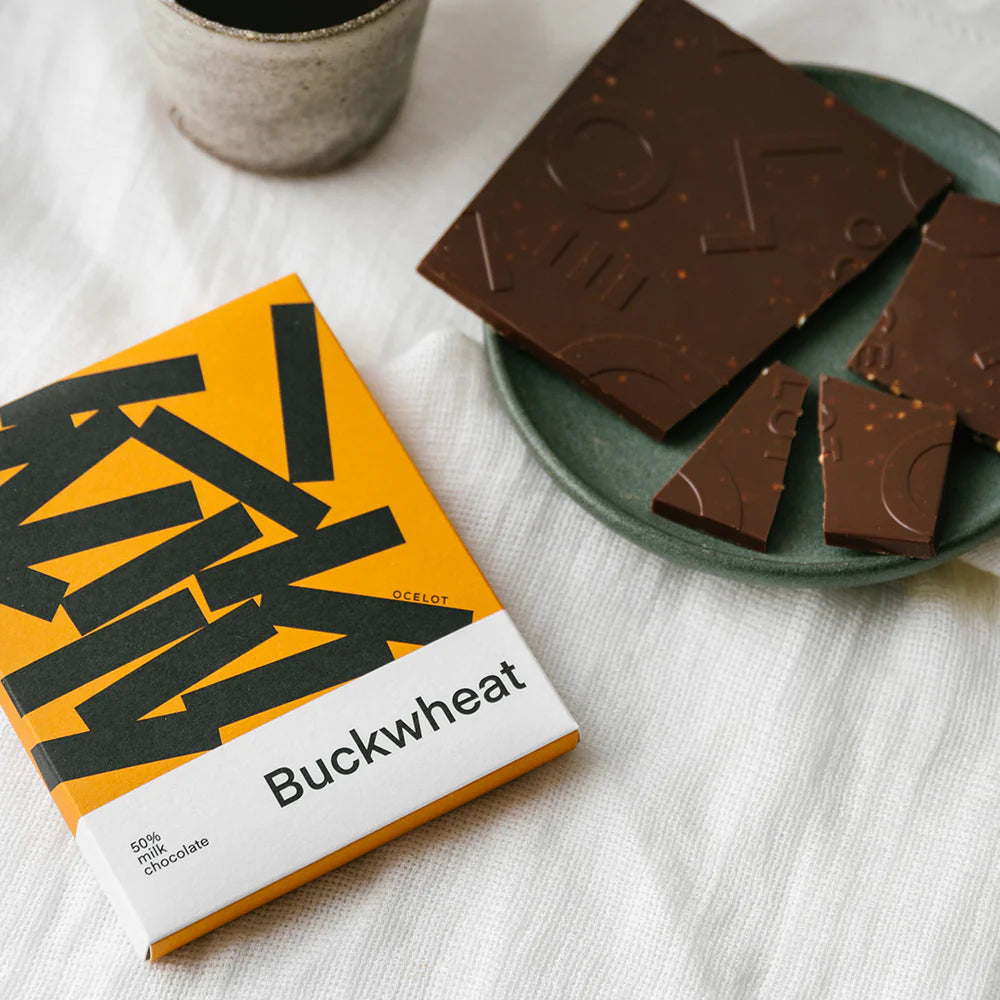 Ocelot Organic 55% Dark Milk Chocolate Toasted Buckwheat Chocolate Bar - 70g