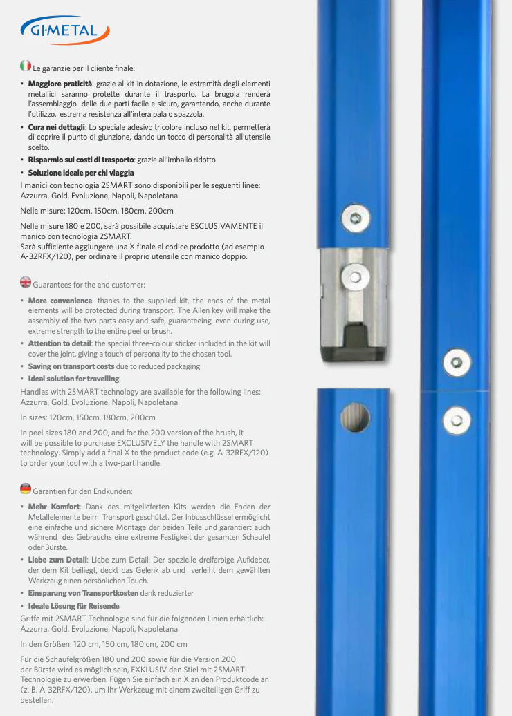 GI Metal Azzurra Perforated Pizza Placement Peel - 36cm Head / 120cm Handle