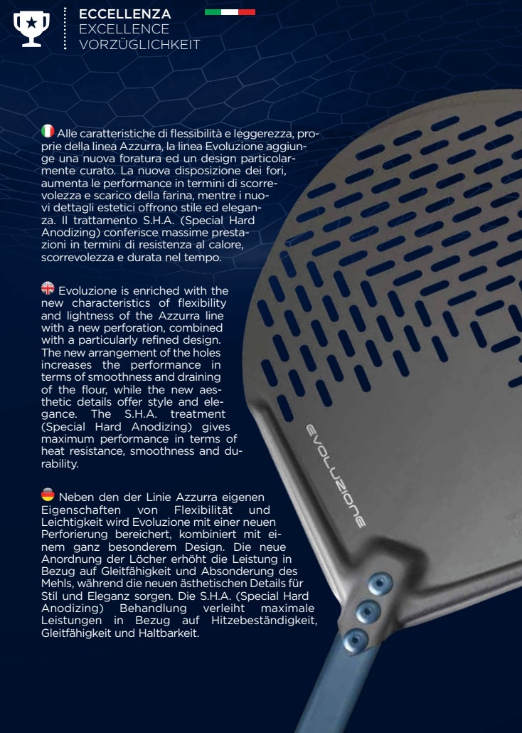 GI Metal Evoluzione Perforated Round Pizza Placement Peel - 33cm Head / 60cm Handle