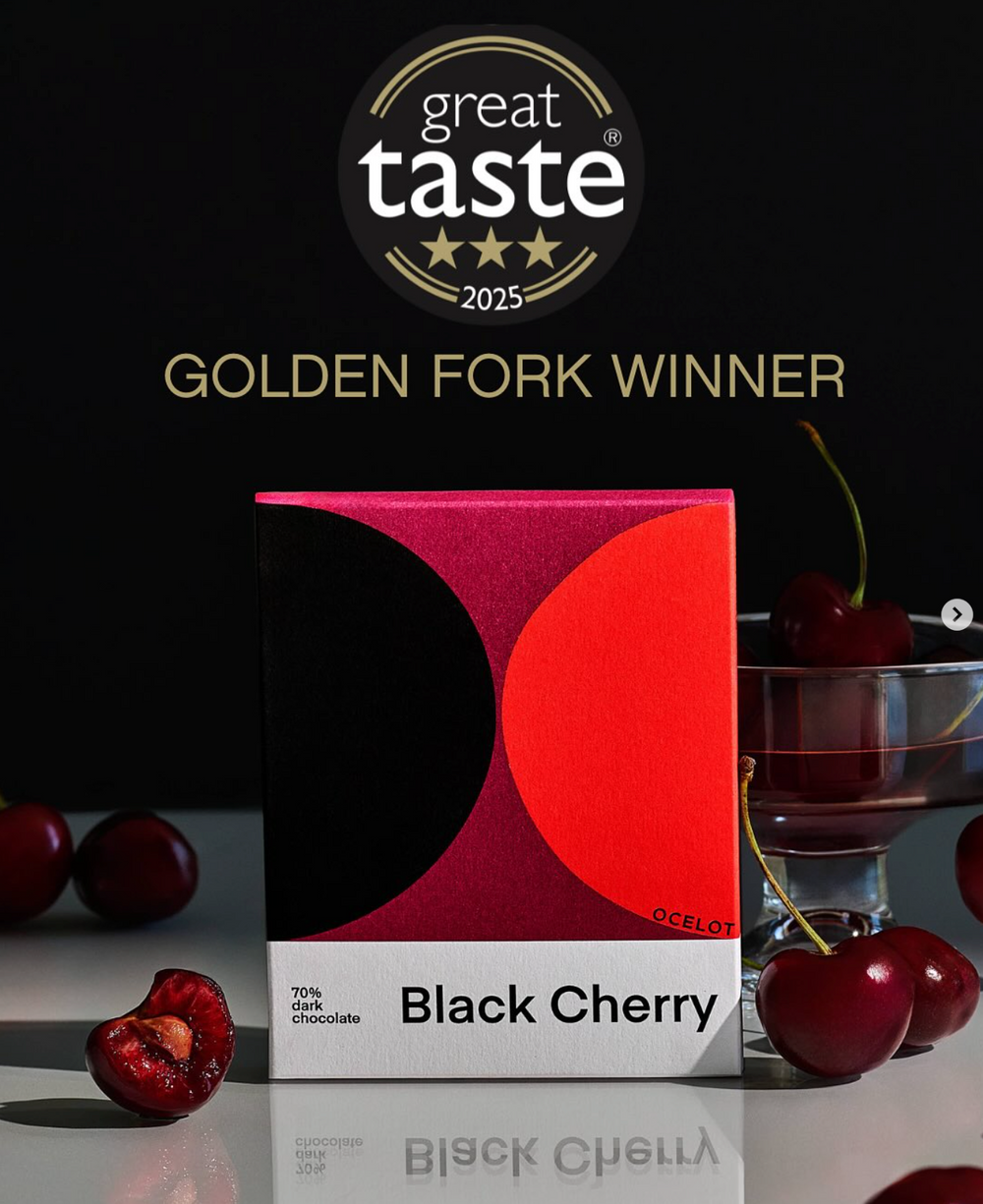 Ocelot Organic 70% Dark Chocolate & Black Cherry Chocolate Bar - 70g