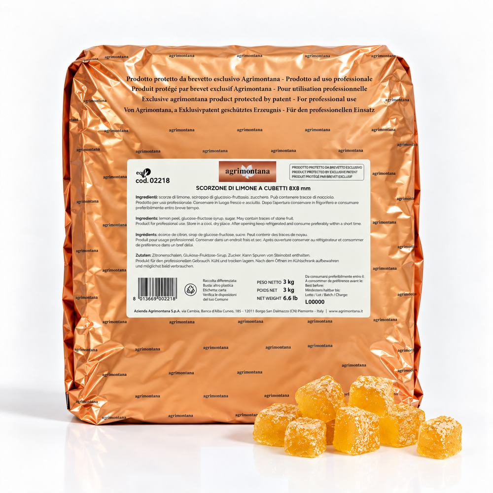 Agrimontana Candied Lemon Peel 8x8mm Cubes - 3kg
