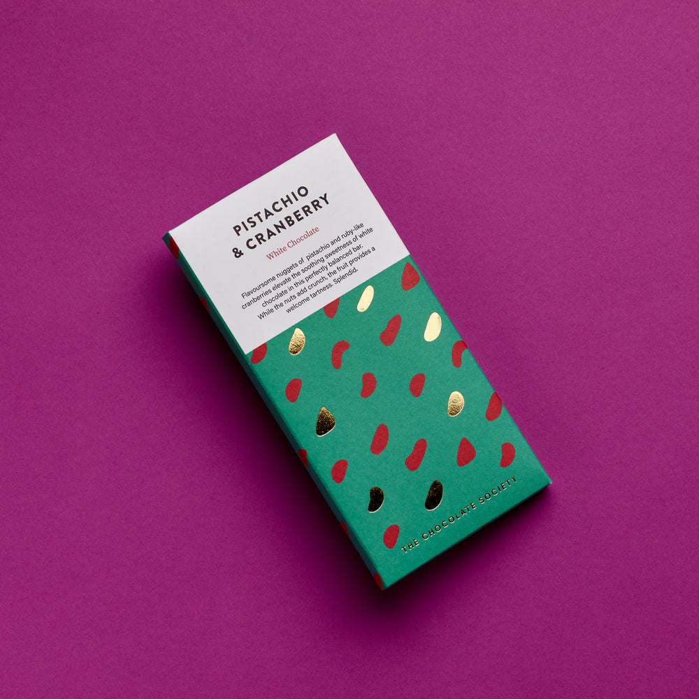 The Chocolate Society Pistachio & Cranberry White Chocolate Bar - 80g