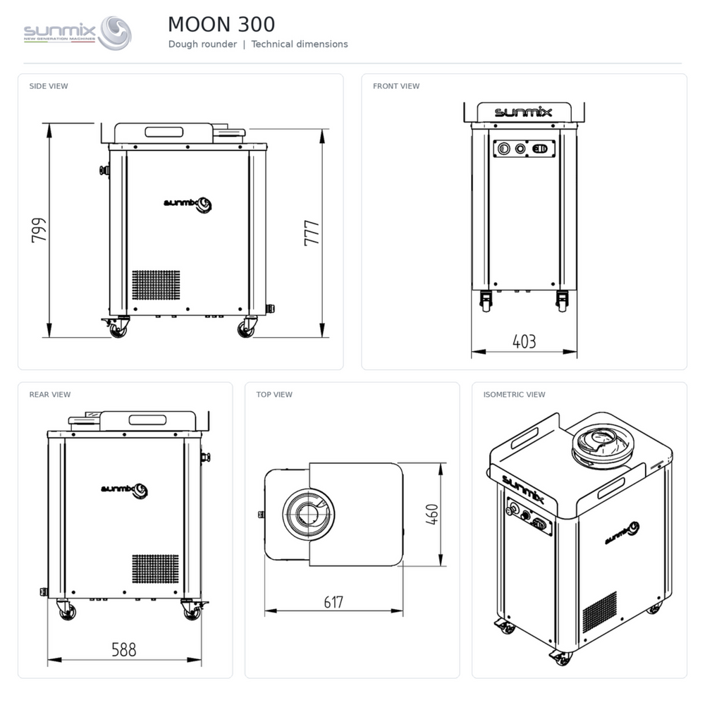 Sunmix Moon 30-350g Dough Rounder/Baller - Pizza Solutions