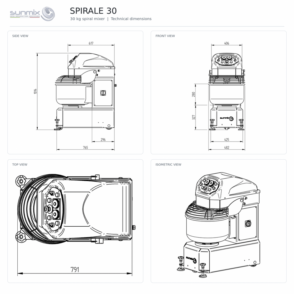 Sunmix Smart Line 30kg Spiral Dough Mixer - Pizza Solutions