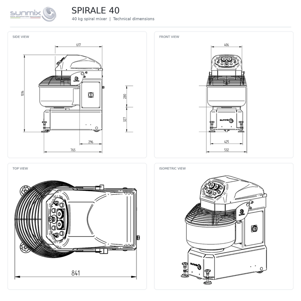 Sunmix Top Line 40kg Spiral Dough Mixer - Pizza Solutions