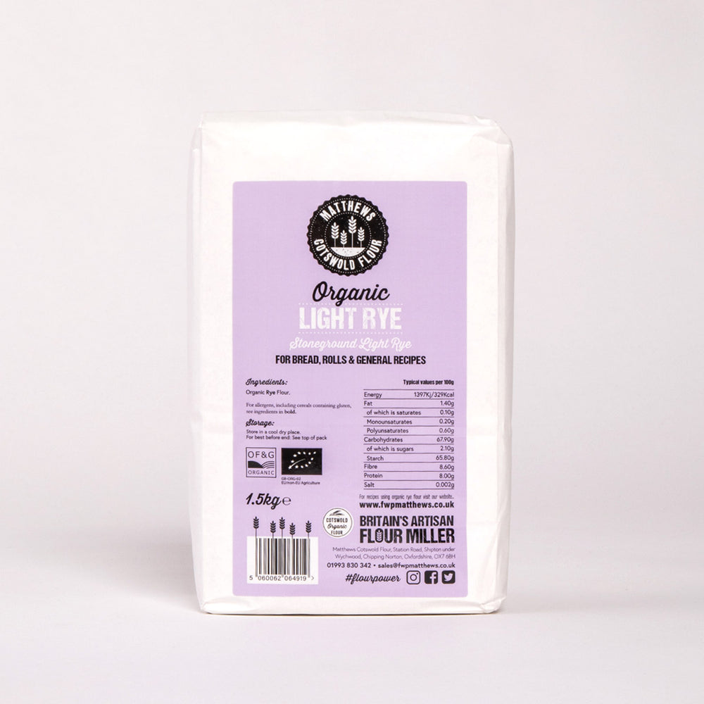 Matthews Cotswold Organic Stoneground Light Rye Flour 1.5kg, 4.5kg & 7.5kg