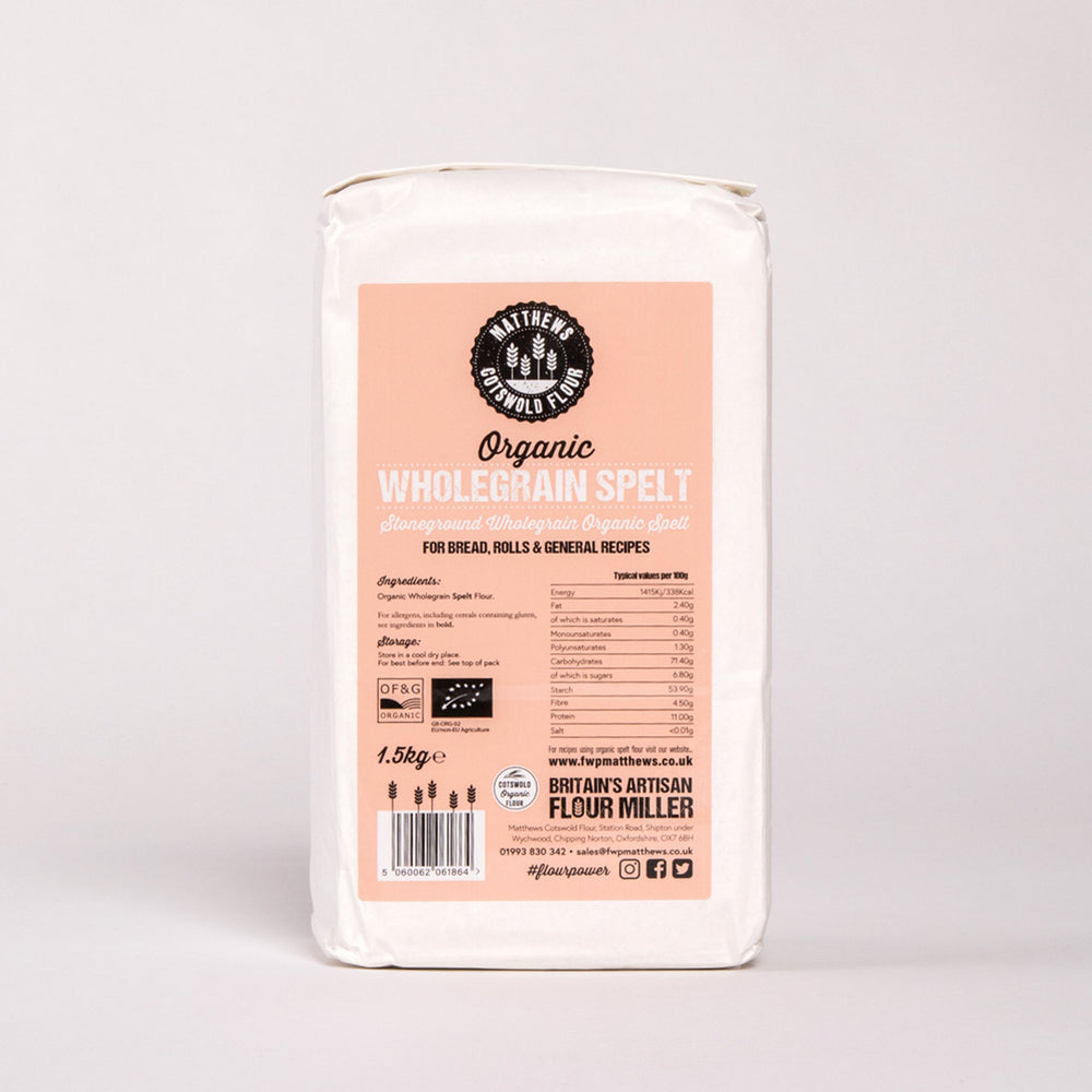 Matthews Cotswold Organic Stoneground Wholegrain Spelt Flour 1.5kg, 4.5kg & 7.5kg